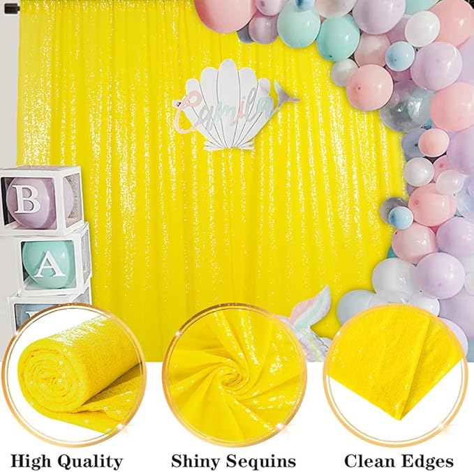 DUOBAO 4FT x 7FT Yellow Sequin Backdrop | Sparkly Wedding & Bridal Shower Background | Photo Booth & Party Decor | Durable & Elegant Shower Backdrop | Perfect for Ceremonies & Events