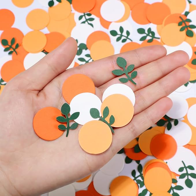 300 Pcs Little Cutie Baby Shower Confetti with Eucalyptus Decorations Hey Cutie Citrus Tangerine Themed Table Scatter Sprinkle Confetti Supplies (Orange Series)