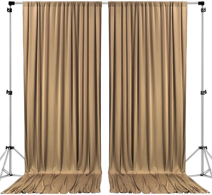 AK TRADING CO. 10 feet x 10 feet Beige Polyester Backdrop Drapes Curtains Panels with Rod Pockets - Wedding Ceremony Party Home Window Decorations