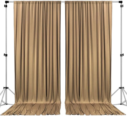 AK TRADING CO. 10 feet x 10 feet Beige Polyester Backdrop Drapes Curtains Panels with Rod Pockets - Wedding Ceremony Party Home Window Decorations