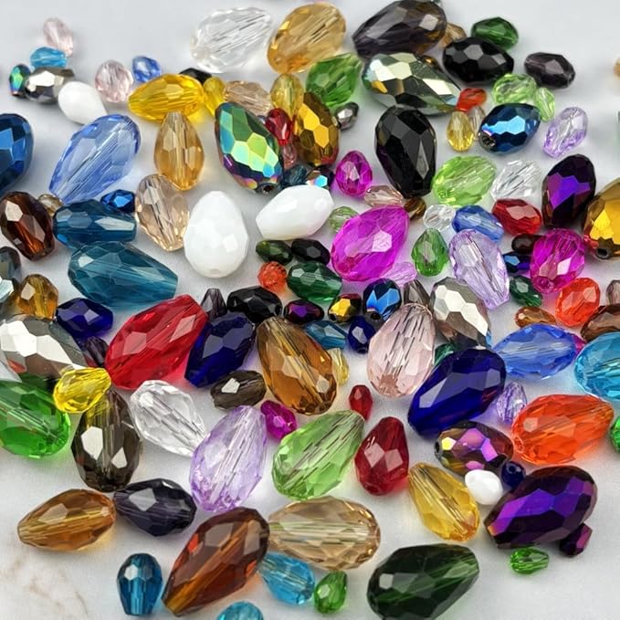 100pcs 8x12mm Teardrop Crystal Glass Beads for Jewelry Making, Faceted Vertical Hole Teardrop Glass Spacer Beads for Wind Chimes Bracelet Earring Necklace DIY Craft(Light Yellow)