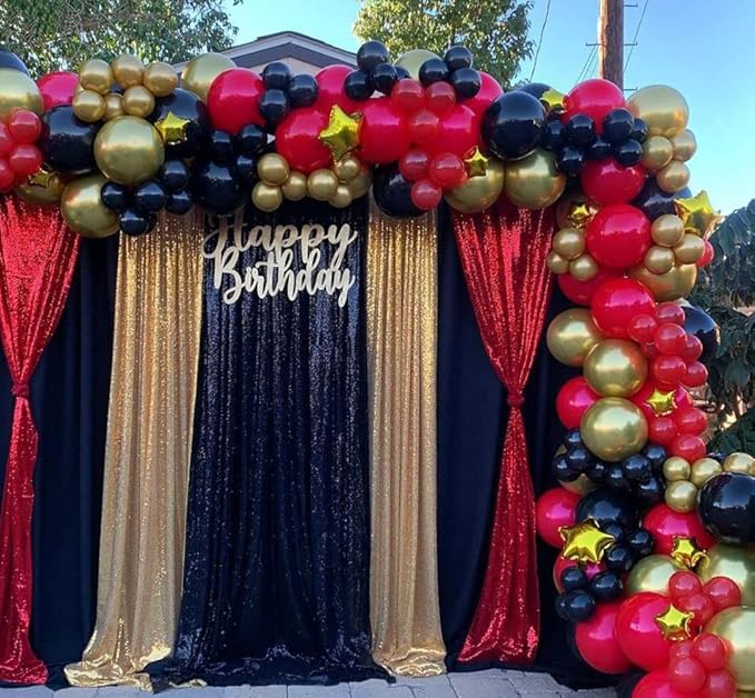 Black Gold Sequin Backdrop Curtain 4 Panels 2FTx8FT Glitter Background Drapes Sparkle Photography Backdrop for Party Wedding Birthday Wall Decoration