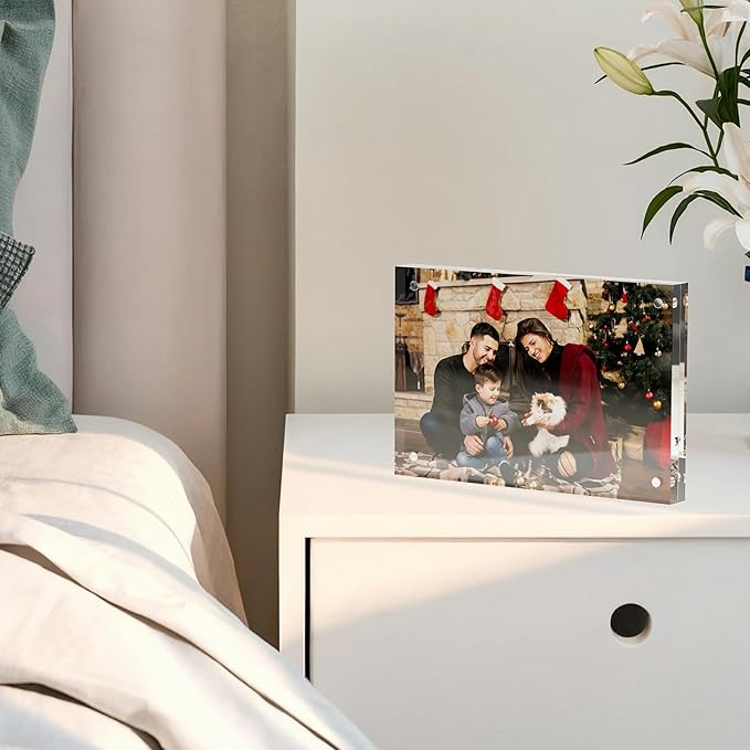 4x6 Acrylic Picture Frame 1 Pack, Clear Freestanding Double Sided Frameless Magnetic Photo Frames, Desktop Display Decor Gift