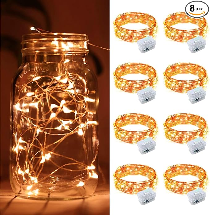 ZGWJ 8 Pack Halloween Fairy Lights Battery Operated, 7ft 20 Mini LED Halloween Fairy String Lights Silver Wire 3 Modes Waterproof for DIY, Parties, Bedroom Decorations,Orange