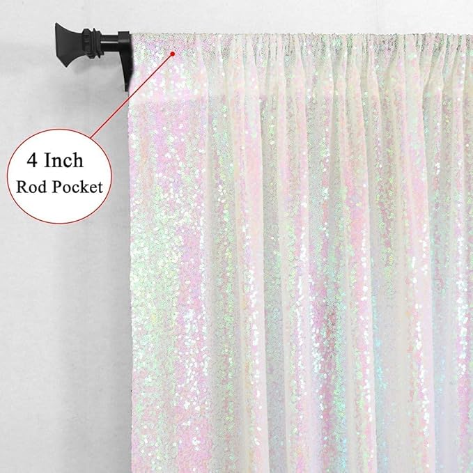 Eternal Beauty White Iridescence Sequin Backdrop Curtains, Shimmer Back Drop 4Panels-2FTx8FT for Christmas, Party, Birthday, Photography, Wedding, Baby Shower Event Decoration
