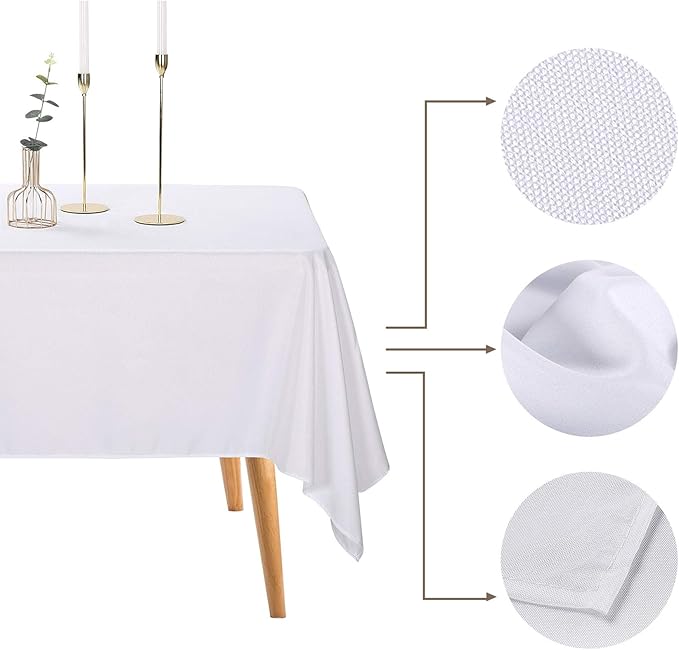 Ascoza 2pack 60x102 Inch White Rectangular Tablecloth 6 Feet Table Cloth in Polyester Fabric for Wedding/Banquet/Restaurant/Parties