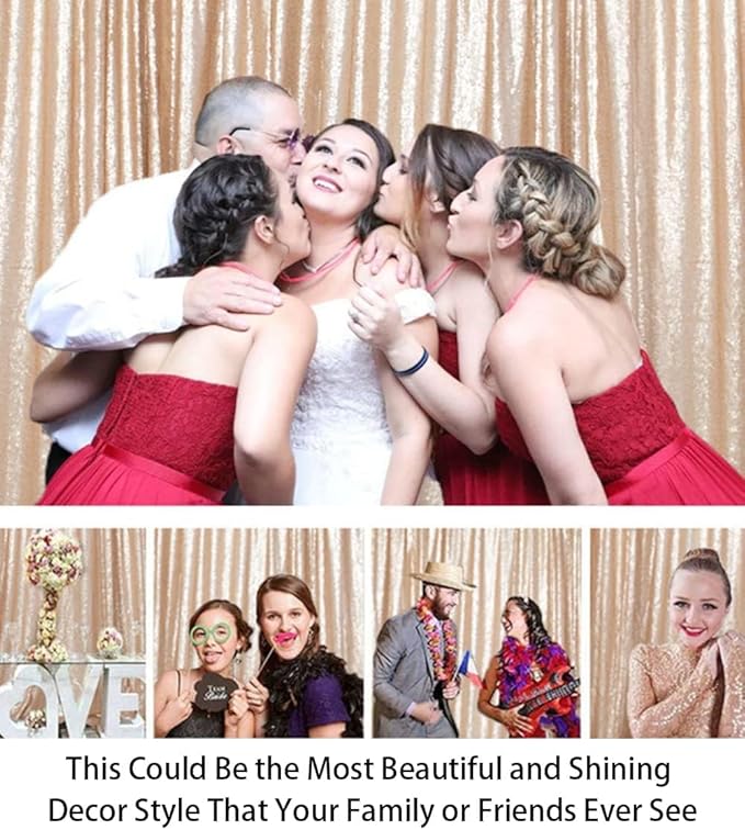 ShiDianYi 8FT x 8FT Champagne Sequin Photo Booth Backdrop, Wedding & Party Backdrop, Sparkling Photography Prop