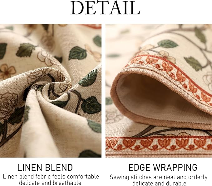 ISAENNE Designer Elegant Linen Floral Table Runner 71 Inches Long,Farmhouse Light Beige Durable Decor Table Runners for Dining Tables,Thanksgiving,Kitchen Tables,Christmas,12"*71"-Flora A