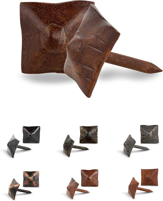 25 Pack 0.75" Square Head Iron Clavos Decorative Nails – Sealed Rusted – Handmade Rustic Square Fasteners for Farmhouse Shutters, Barn Doors, Shutters, and Gates – Ornamental Wood Accent