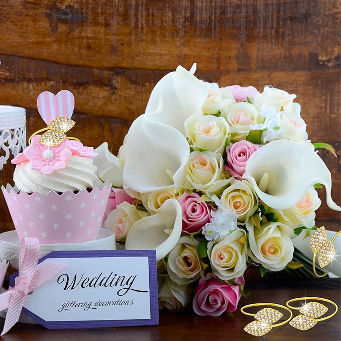 Hotop 500 Pcs Napkin Rings Gold Table Decorations, Elegant Bling Leaves Napkin Rings, Rhinestone Guest Towels Buckle for Wedding Gold Party, Thanksgiving Christmas Dinner Banquet Table Decoration