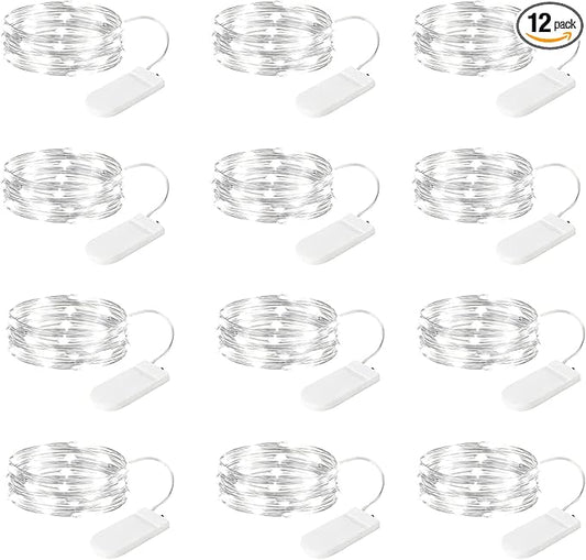 Fairy Lights Battery Operated String Lights - 12 Pack 7ft 20 LED Silver Wire Starry Light for Mason Jars DIY Picture Walls Shelves Arts Crafts Trees Branches Bedroom Wedding Party Decor(Pure White)