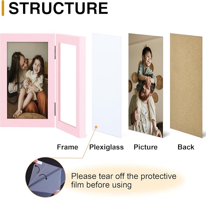 decorUhome Double 8X10 Picture Frame Vertical, Engineered Wood Bifold Photo Frame with Plexiglass for Tabletop Display, 8X10, Pink