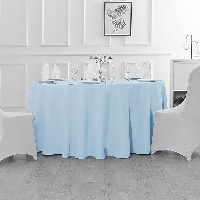 Fokitut 2 Pack Waterproof Round Tablecloth, 108 Inch, Stain Resistant and Wrinkle Polyester Table Cloth, Fabric Table Cover for Kitchen Dining, Wedding, Party, Holiday Dinner-Blue Mist