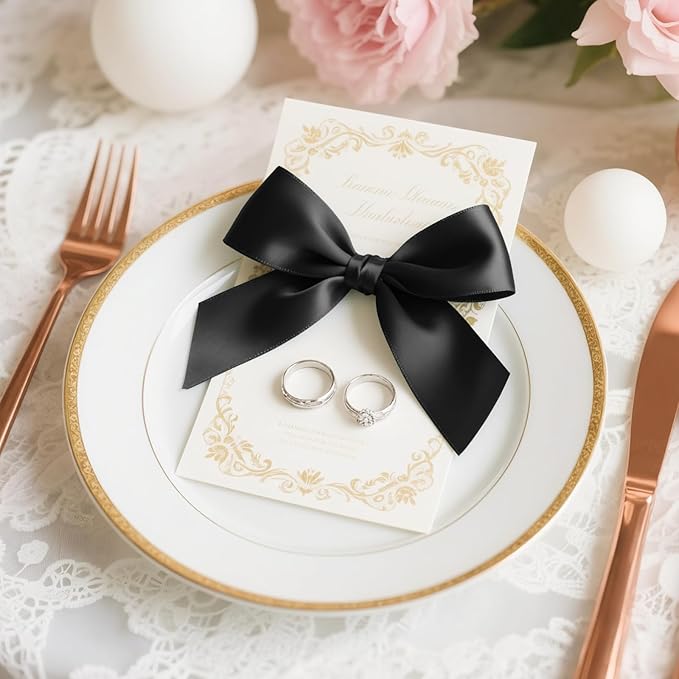 Solid Color Double Faced Black Satin Ribbon 1" x 25 Yards Ribbons Use for Bows Bouquet, Gift Wrapping, Floral Arrangement