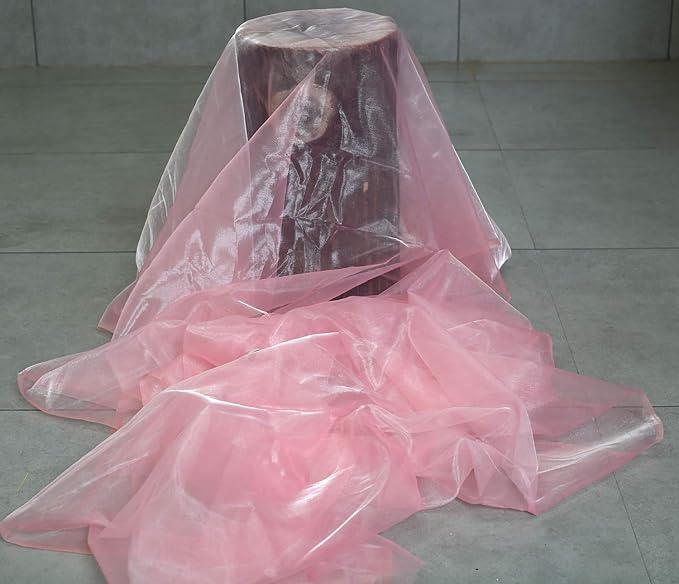 VDS Blush Pink Organza Fabric, 5 Yards Continuous, 45” Wide, Wedding Party Decoration Iridescent Crystal Sheer Shiny Organza Tulle Bridal Dress DIY Crafts Costume Sewing Backdrop Arch Cloth