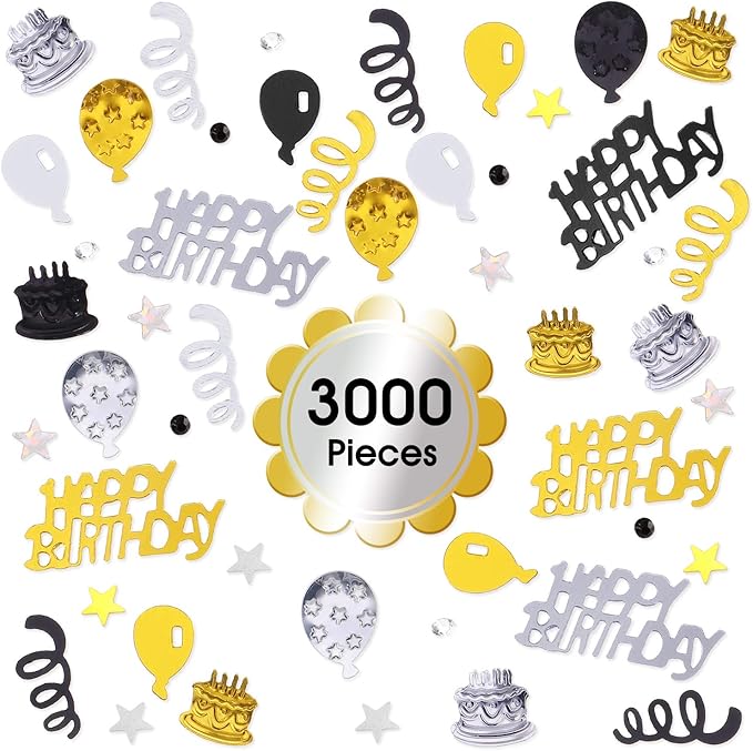 WILLBOND 3000 Pieces Happy Birthday Confetti Birthday Party Cake Confetti Metallic Foil Balloon Table Scatter Decorations for Carnival Baby Shower DIY Arts and Crafting
