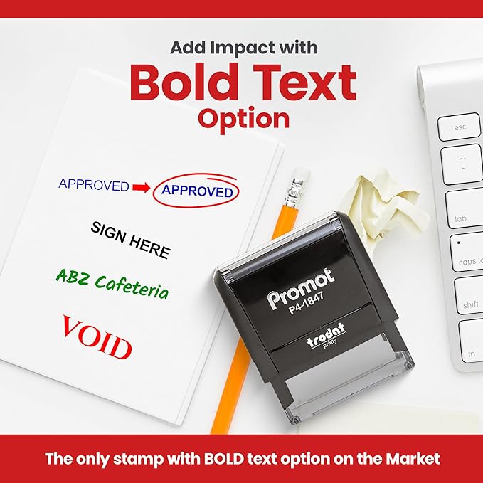 Promot Self Inking 1 Line Custom Stamp - Personalized Name Stamp for Office, Teacher, Address & Business Label Stamp - Choose Font, Ink Color, Pad, Self Inking for Personal & Professional Use - Medium