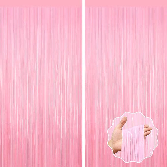 2Pack Foil Curtain Pastel Pink Backdrop Streamers Metallic Tinsel Fringe Curtains Photo Booth Props for Birthday Wedding Engagement Bachelorette Christmas Celebration Valentines Party Decorations