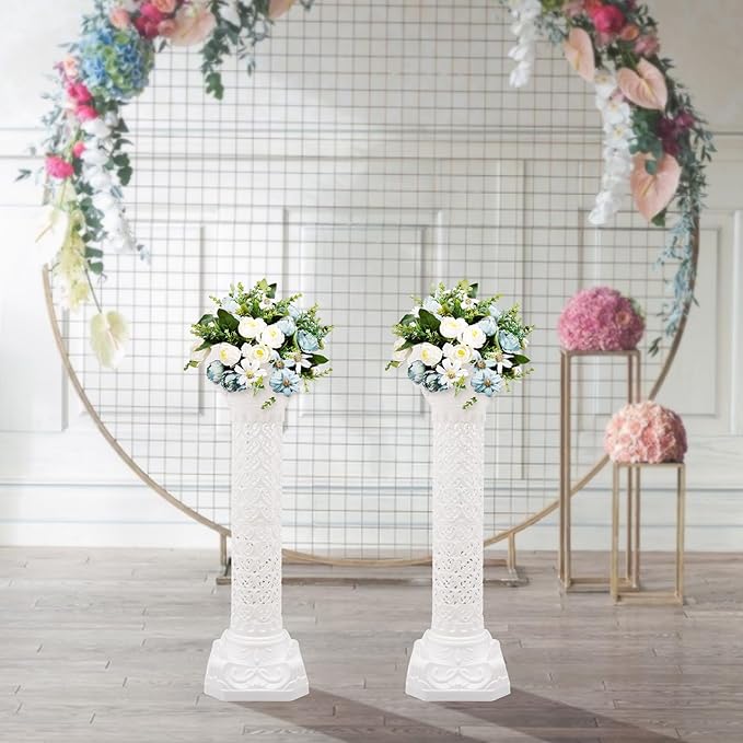 Roman Pillars Decoration Party Flower Pot Columns Set 2Pcs Decor Pedstal Stand 10.63 * 34.65in Flower Floral Wedding Party Event Road Decorative Columns (10.63 * 34.65in 2Pcs)