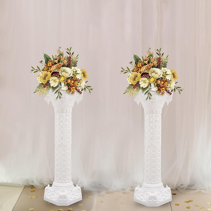 Roman Pillars Decoration Party Flower Pot Columns Set 2Pcs Decor Pedstal Stand 10.63 * 34.65in Flower Floral Wedding Party Event Road Decorative Columns (10.63 * 34.65in 2Pcs)