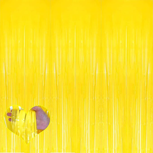 4 Pack Yellow Fringe Curtain Backdrop, 3.2Ft x 6.6Ft Metallic Tinsel Foil Fringe Streamers Background for Photo Booth Birthday Wedding Baby Shower Carnival Easter Mother’s Day Party Decorations