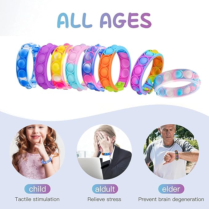 200Pcs Pop Bracelet, Party Favors for Kid, Pop Wrist Strap Fidget Toys Pack,Fidget Toys for Girils Boys, as Gifts for Easter Chrismas,Classroom Prizes for Students