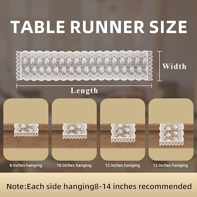 White Lace Table Runner 72 Inches Long,Table Decoration ,Vintage Kitchen Dining Table Decoration ,Table lace Runner, Exquisite Lace Fabric for Wedding /Reception Bridal Shower /Holiday Party