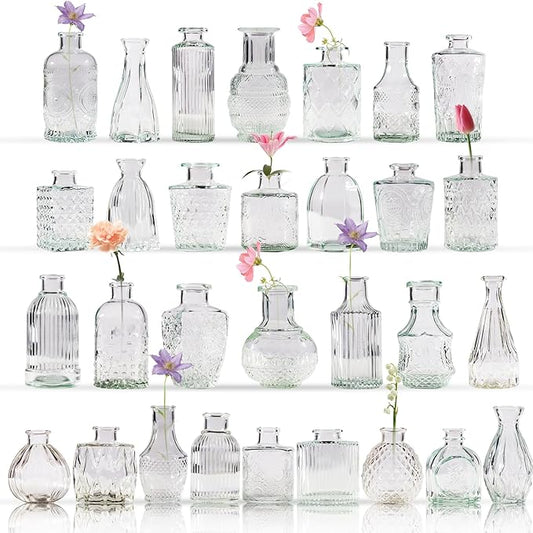 30 Pcs Bud Vase Set, Vases for Centerpieces, Cute Glass Bud Vases in Bulk, Small Vases for Flowers, Mini Vase Set for Wedding Decorations, Home Table Flower Décor