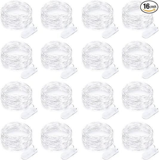 16 Pack Led Fairy Lights Battery Operated String Lights 10 Feet 30 LED Waterproof Twinkle Lights Mason Jar Lights Silver Wire Firefly Lights for Christmas Party Wedding Patio White