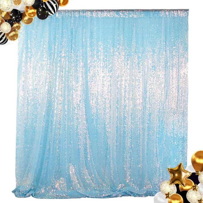 ShinyBeauty Aqua Photo Backdrop - 7FTx7FT Sequin Sparkle Iridescent Mermaid Fabric Photograph Aqua Blue Birthday Wedding Background