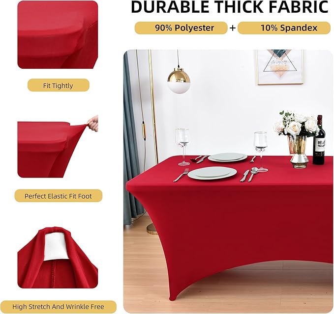 2-Pack 8ft Spandex Table Covers for Rectangle Folding Tables - Washable Elastic Tablecloth - Ultimate Fitted Table Protector for Birthday Parties, Trade Shows, Banquet