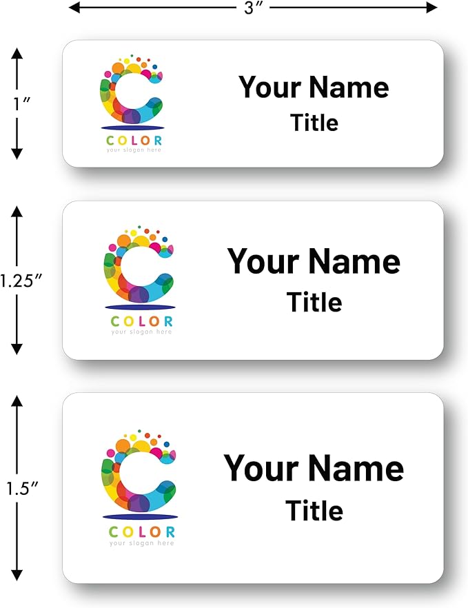 Custom Name Tags - Full Color Logo Name Tags - Scratch Resistant Metal Front & Hard Plastic Back (1x3 Inch, Silver)