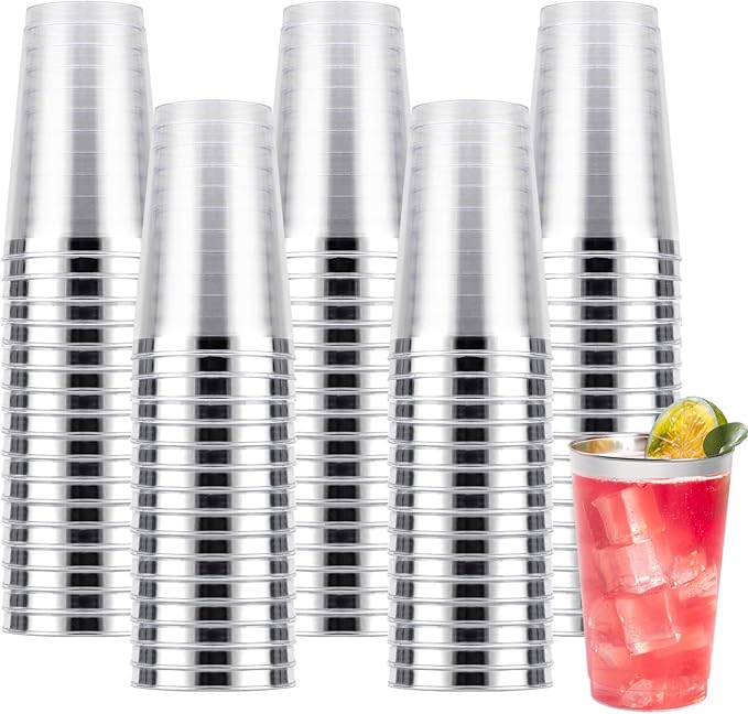 Goodluck 100PCS 14oz Silver Plastic Cups for Party, Disposable Silver Cups, Plastic Cocktail Glasses for Wedding Thanksgiving, Christmas, and Parties