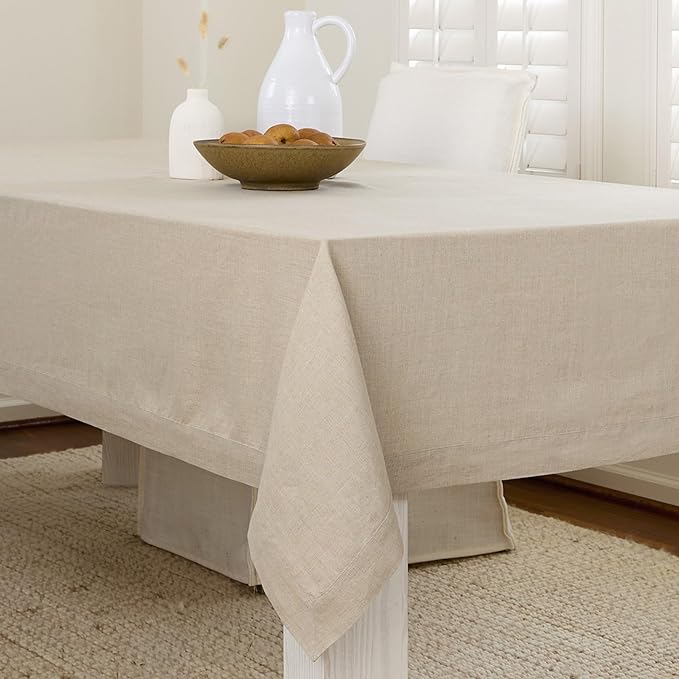 Solino Home Natural Linen Tablecloth 60 x 60 Inch - 100% Pure Linen Table Cloth - Fete, Machine Washable Tablecloth for Fall, Autumn, Thanksgiving, Christmas, Holiday