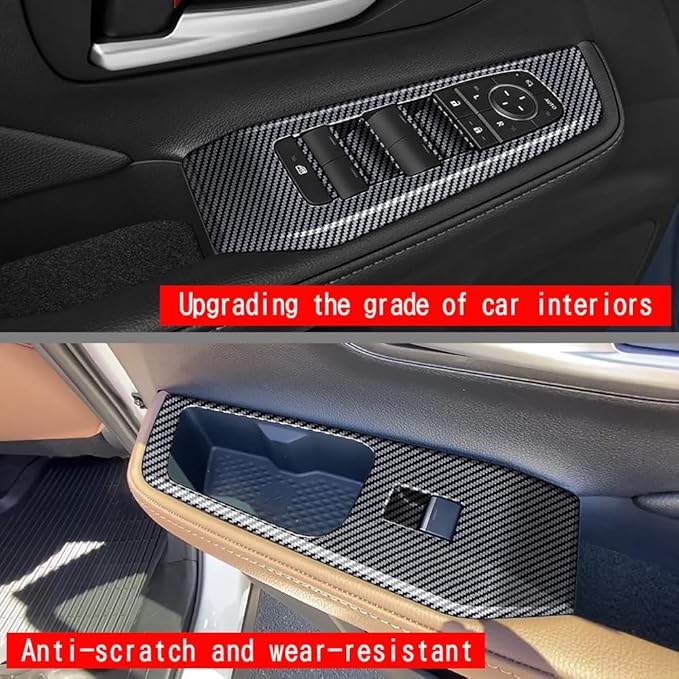 4pcs Carbon Fiber Style Front Rear Doors Window Glass Lift Switch Panel Cover Decorative Sticker Protection Car Interior Accessories for 2024-2025 Toyota Grand Highlander KT18