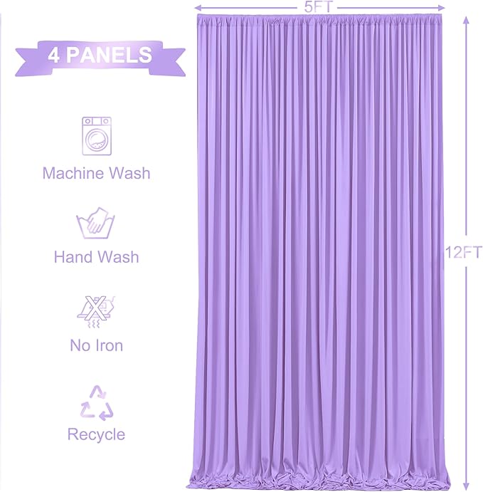 20ft x 12ft Lavender Backdrop Curtains Wrinkle Free Backdrop Curtain for Wedding Parties Lilac Fabric Backdrops Drapes Back Drop Cloth Bridal Shower Stage Curtains Wedding Decorations for Reception