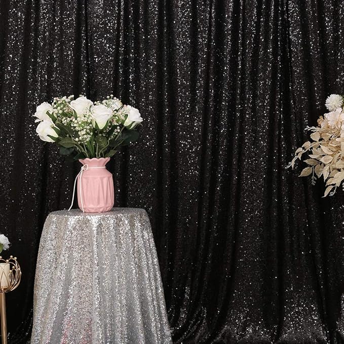 Eternal Beauty Black Sequin Backdrop, 10x10 Ft Glitter Background Curtains for Shimmer Photography Party Wedding Birthday Back Drop Decor