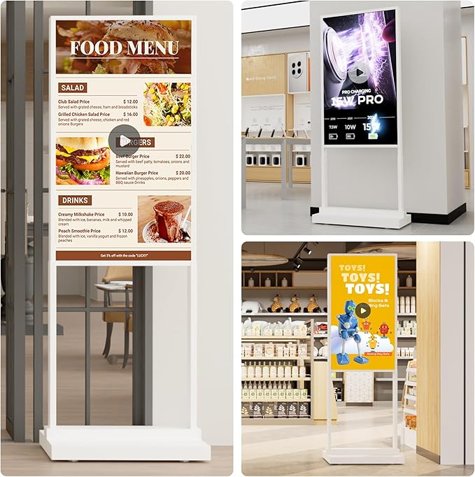55 Inch Digital Signage Kiosk LCD Advertising Display Menu Displays Indoor Android Floor Standing Vertical Poster White, 2+32GB, 2K FHD, 700nits, USB