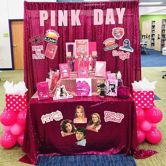 Sequin Backdrop Hot Pink 8ft x 8ft Glitter Photo Booth Backdrop for Birthday Party Fuchsia