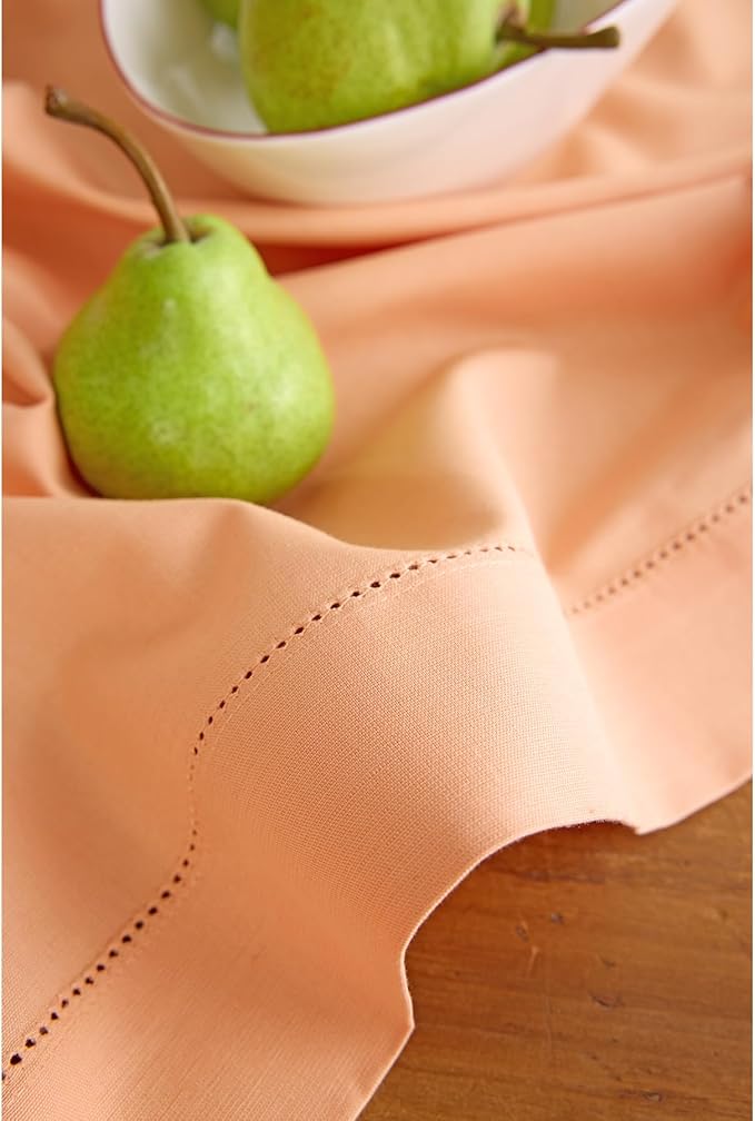 Solino Home Cotton Linen Table Runner 36 Inches - Peach Bloom Hemstitch Table Runner 14 x 36 Inch Ideal for Dresser and Coffee Tables