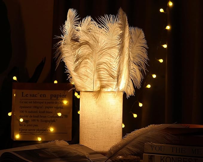 YAKRUNA 30PCS White Ostrich Feathers for Centerpieces for Wedding Birthday Gatsby Party, 12-14 Inches Bulk Decorative Plumes for Vase & Table & Christmas Tree Decor (30-35cm, White)