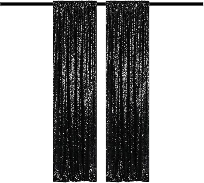 Black Sequin Backdrop Curtains Glitter Drapes 2FTx8FT 2 Panels for Wedding Birthday Party Decorations Bridal Baby Shower Party Supplies Sparkly Photography Background