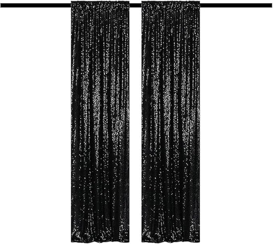 Black Sequin Backdrop Curtains Glitter Drapes 2FTx8FT 2 Panels for Wedding Birthday Party Decorations Bridal Baby Shower Party Supplies Sparkly Photography Background