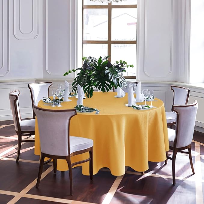 Biscaynebay Fall Tablecloth Textured Fabric Round Tablecloths 70", Fall Gold Thanksgiving Autumn Harvest Water Resistant Fabric Tablecloths for Kitchen, Dining, Wedding, Parties Machine Washable