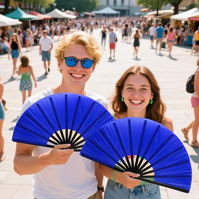 13inch Large Rave Fan Popping Clacking Fans for Line Dancing,Hand Fans for Women Foldable,Boots on The Ground Fan,Portable for Outdoor,Wedding,Party,Decoration (2pcs Blue)