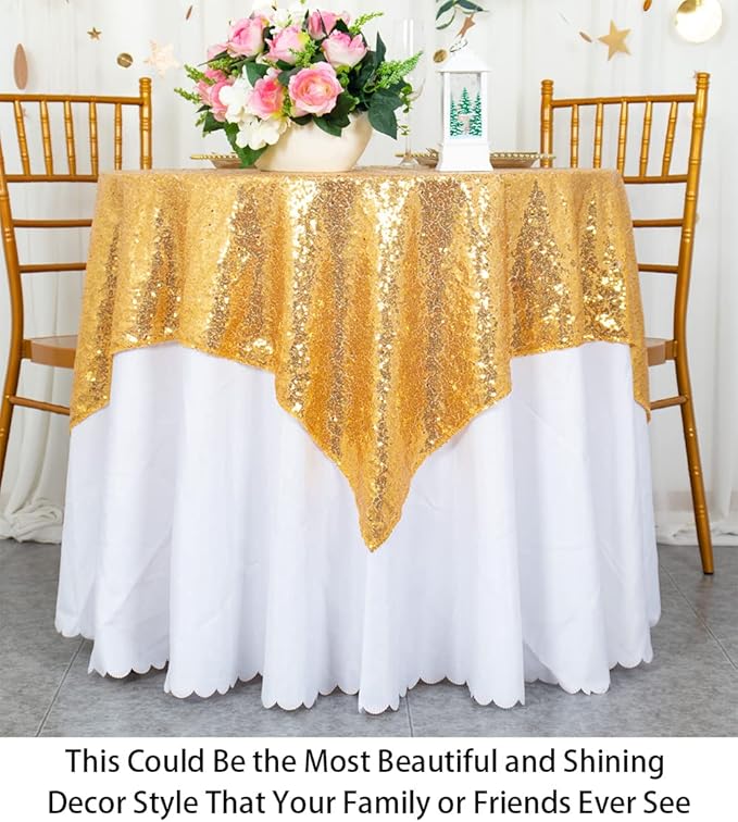 ShinyBeauty Sequin Tablecloth-Gold Sequin Table Overlay and Sequin Tablecloth/Linen for Wedding/Party/Event/Decoration-Gold (36inx36in)