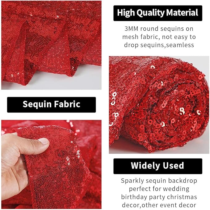 Hahuho Red Sequin Backdrop Curtain, 4PCS 2FTx8FT Glitter Backdrop Curtain for Parties, Christmas, Wedding, Party Decoration（4 Panels, 2FT x 8FT, Red