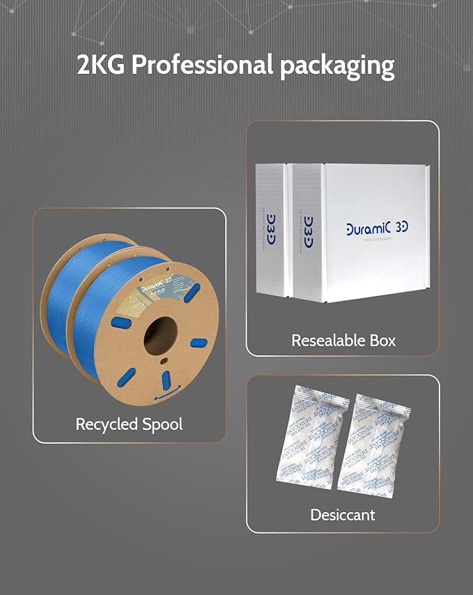 DURAMIC 3D PLA+ Filament 1.75mm 2Kg Blue, PLA Plus Filament 2 Pack 1kg Spool(2.2lbs) Tougher and Stronger, Dimensional Accuracy Probability +/- 0.02mm