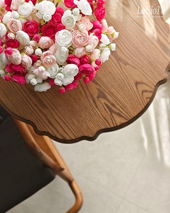 Letjolt Ranunculus Artificial Flower ROSEO Pink Silk Flowers Faux DIY Bouquet for Wedding Engagement Centerpieces Arrangements Bridal Shower Decorations Home Decor 18pcs