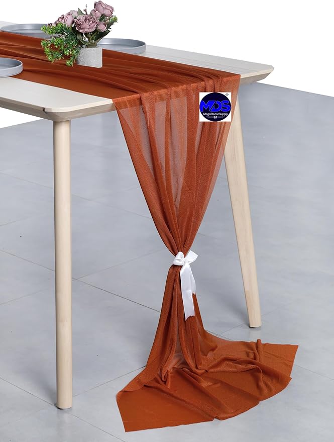 MDS Halloween Chiffon Table Runner - 12 Pack, 29 x 170 Inches, 14ft Each - Sheer Spooky Table Runners for Haunted House Parties, Trick-or-Treat Tables, Witchy Décor, Wedding & Events - Terracotta